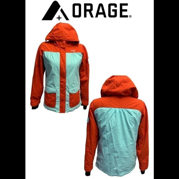 ORAGE youth unisex winter ski jacket hooded 14 XL orange light blue - Picture 1 of 15